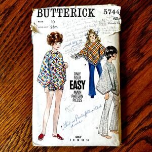 Vintage 1960s Butterick 5744 Sewing Pattern Girl Sz L Poncho Pant Short COMPLETE